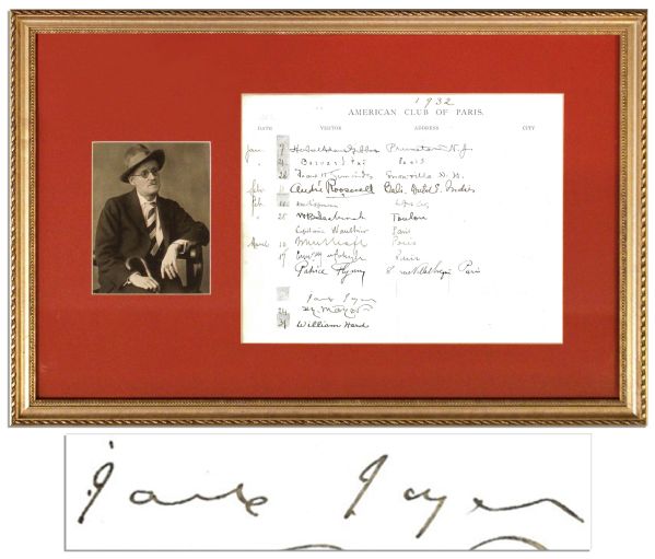 James Joyce 1932 Signature -- Upon ''American Club of Paris'' Register