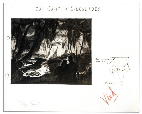 Vintage Print of Original Storyboard Art From ''Citizen Kane'' -- The Famous Everglades Picnic Scene