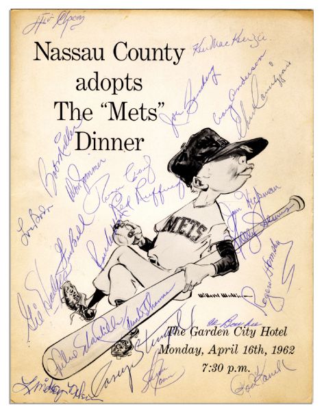 Mets 1962 Dinner Program Signed -- Signatures Include HOFers Casey Stengel, Richie Ashburn, Red Ruffing and Rogers Hornsby