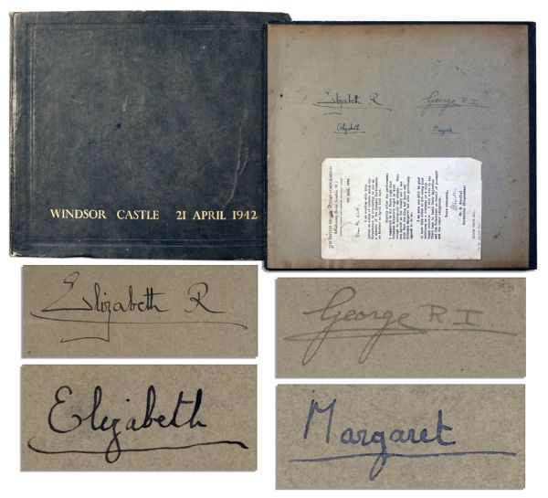 Queen Elizabeth Autograph Scarce Set of 1942 Autographs by the British Royal Family -- King George IV, His Wife & Princesses Elizabeth & Margaret Sign in Record Album of Special BBC Performance at Windsor Castle