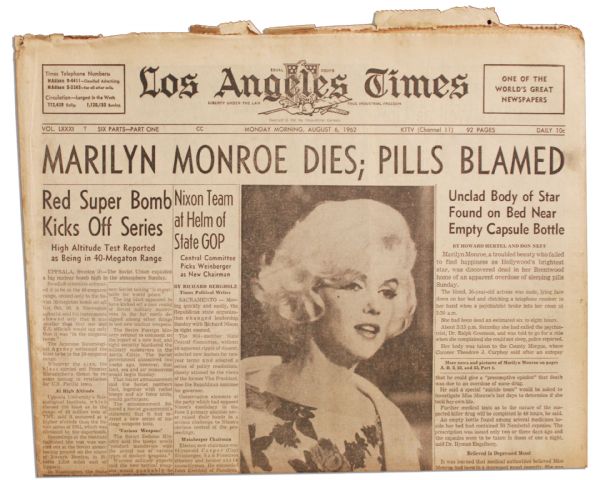 From the Archives: Marilyn Monroe Dies; Pills Blamed - Los Angeles Times