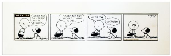 Original 1953 ''Peanuts'' Strip Hand-Drawn by Charles Schulz -- Featuring Charlie Brown & Snoopy