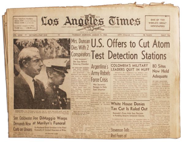 ''Los Angeles Times'' of 9 August 1962 -- ''Joe DiMaggio Weeps at Marilyn's Funeral''