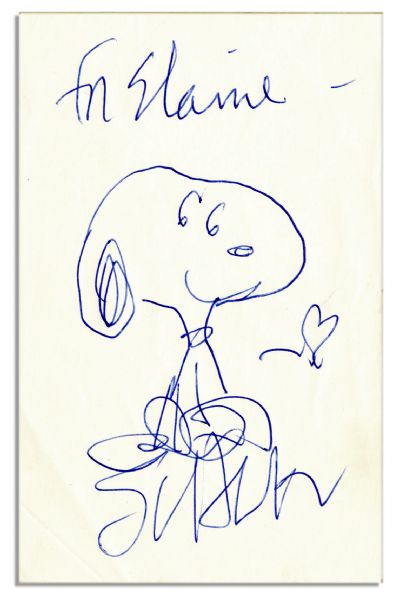Charles Schulz Original Hand-Drawn Sketch of Snoopy, Signed