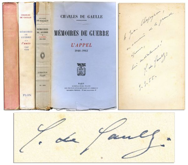 Charles de Gaulle Signed Memoir -- ''Memoires de Guerre''