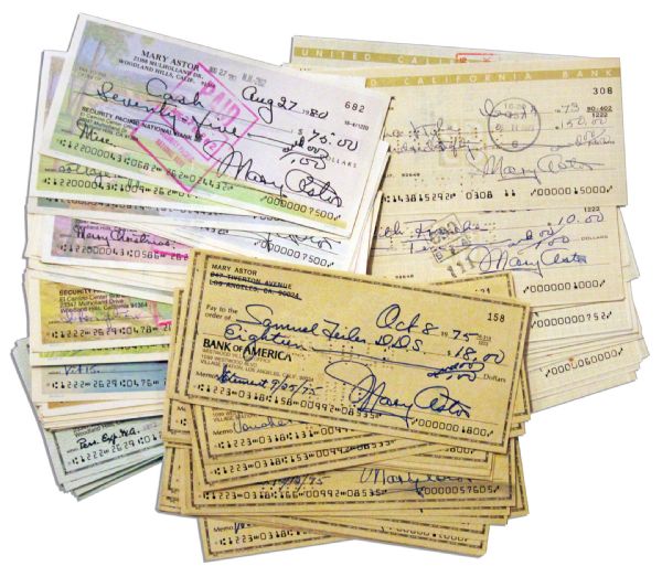 Lot of 100 Personal Checks Signed by Hollywood Star Mary Astor