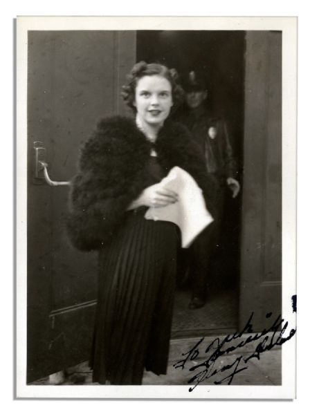 Judy Garland Signed & Dedicated 3.5'' x 4.75'' Glossy Photo -- Paper Remnants to Verso -- Very Good -- With JSA LOA