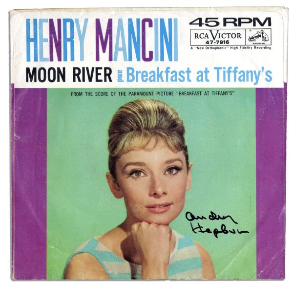 Audrey Hepburn Autographed ''Moon River'' Record Cover -- Her Memorable ''Breakfast at Tiffany's'' Song -- With JSA COA