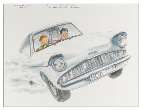 Original Harry Potter ''Chamber of Secrets'' Book Cover Illustration by Cliff Wright -- Depicting the Charming & Memorable Flying Car Scene