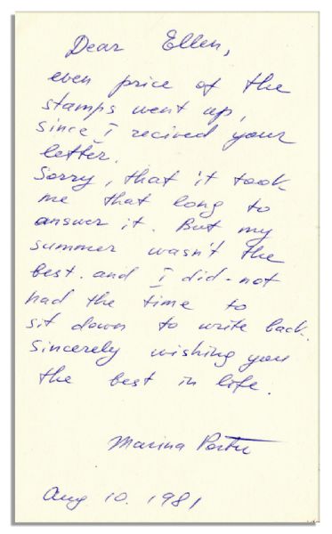 Marina Oswald 1981 Autograph Letter Signed -- Lee Harvey Oswald's Widow Says Her Summer ''...wasn't the best...