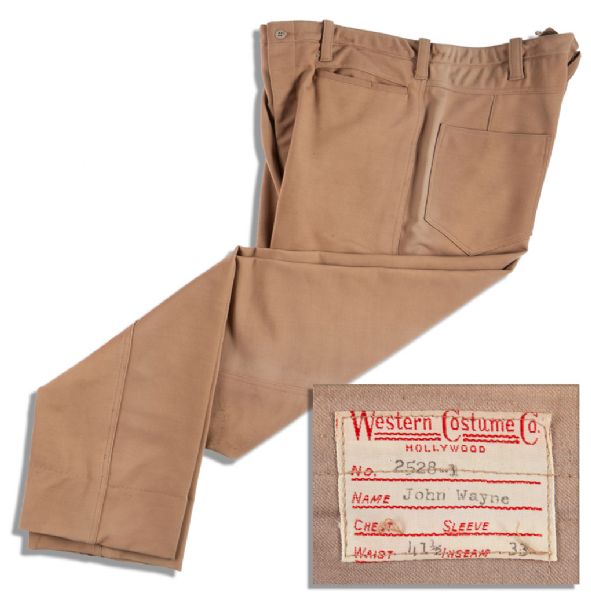 Screen-Worn Pants Worn by Hollywood's Original Cowboy, John Wayne, in the 1972 Warner Brothers Classic, ''The Cowboys'' -- Made by The Famous Western Costume Co.
