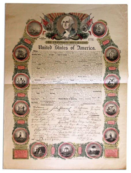 Declaration of Independence Print -- Colorful Illustrated Text From 1800's