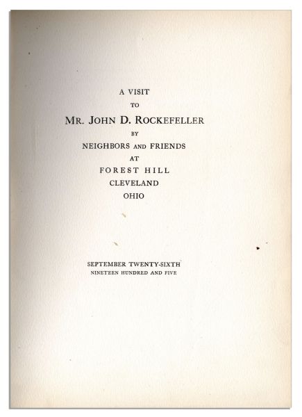 John D. Rockefeller Signed Rare Book ''Forest Hill / September 26, 1905''