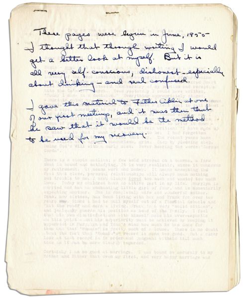 Mary Astor Handwritten Notes to the Draft of Her Autobiography -- ''...I wrote no more after this...“ I saved my strength for work; and my mind, for figuring out how to control my drinking...''