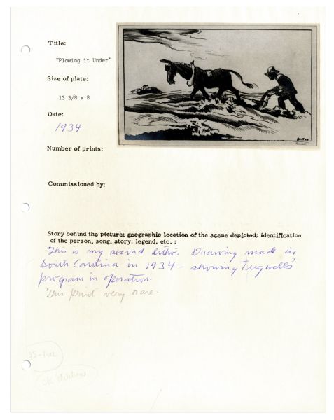 Outstanding Archive of Thomas Hart Benton, Compiled for His Catalogue Raisonne -- Detailed Handwritten Notes by Benton on Nearly All His Lithographs, Letters About His Creative Process, Etc.