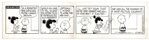 Charles Schulz Hand-Drawn Original ''Peanuts'' Comic Strip -- With Charlie Brown & Lucy