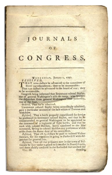 Extremely Rare ''Journals of Congress, Volume III'' -- Covering 1777 Continental Congress Sessions