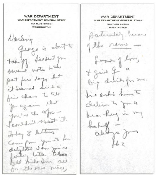 General Dwight Eisenhower 1942 Autograph Letter Signed to His Wife, Mamie -- ''...such a fine chance to tell you again that you're the tops...''