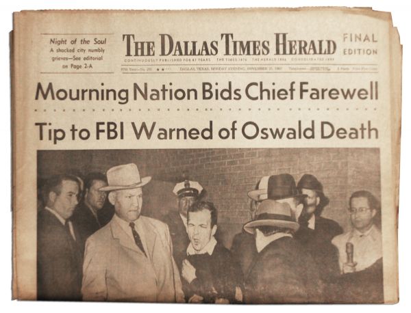 JFK Assassination Newspaper -- ''The Dallas Times Herald'' -- 25 November 1963 