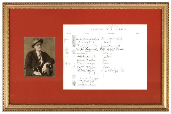 James Joyce 1932 Signature -- Upon ''American Club of Paris'' Register