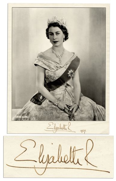Queen Elizabeth Autograph Queen Elizabeth's Official Coronation Photo Signed in 1959