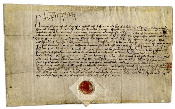 Henry VIII Document Signed in 1512, Gathering Troops to Invade France -- ''...[Those who do not report for duty are] to be...punished...''