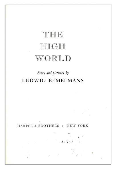Ludwig Bemelmans Signed First Edition of ''The High World''