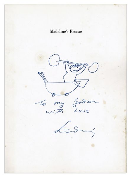 Ludwig Bemelmans Hand-Drawn Sketch & Signed Inscription Within His Popular Book, ''Madeline's Rescue'' 