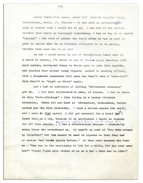 Draft of Mary Astor's Fascinating Hollywood Memoir, ''Life On Film'' With Handwritten Corrections -- ''...I made 'The Maltese Falcon' early in 1941...''