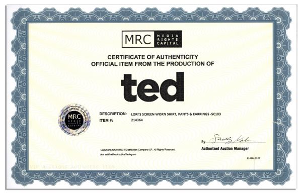 Mila Kunis Turtleneck, Pants & Earrings Worn in 2012 Film, ''Ted'' -- With MRC Studio COA