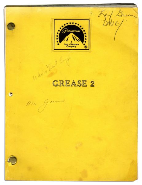 Michelle Pfeiffer's Signed Inscription ''Grease 2'' Cast Photo -- With 10 Other Cast Autographs & a Scarce Draft of The Script Before Final Revisions