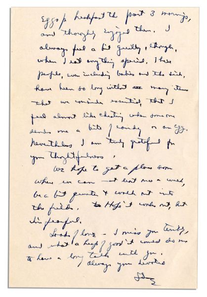 General Dwight Eisenhower WWII Autograph Letter Signed -- ''...I always feel a bit guilty...when I eat anything special...these people, even including babies...have been so long without many...