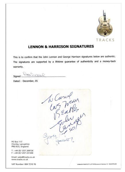Early John Lennon and George Harrison Autographs -- 1960's London Palladium Show -- With Tracks COA