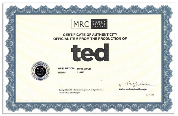 Mila Kunis' Emporio Armani Blouse From 2012 Comedy ''Ted'' -- With COA From the Production Company