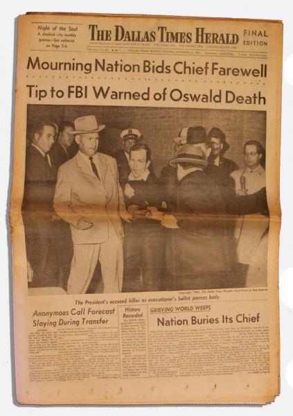 JFK Assassination Newspaper -- 25 November 1963 Edition of ''The Dallas Times-Herald'' Covering The Shooting of Lee Harvey Oswald
