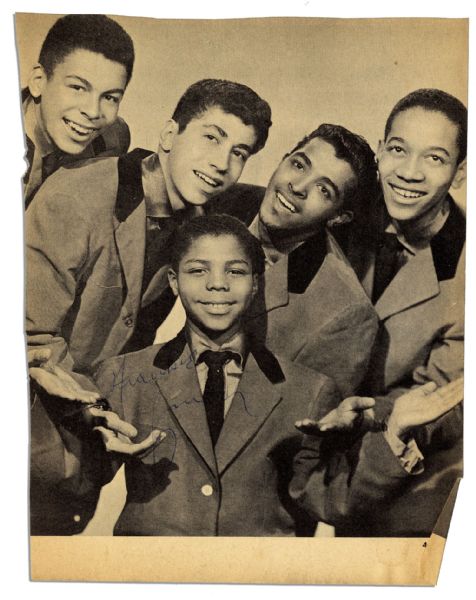 Tragic Performer ''Frankie Lymon'' Signed Magazine Photo With Group ''The Teenagers'' -- Measures 8'' x 10.5'' -- Toning & Fold to Lower Right; Very Good -- With Roger Epperson COA