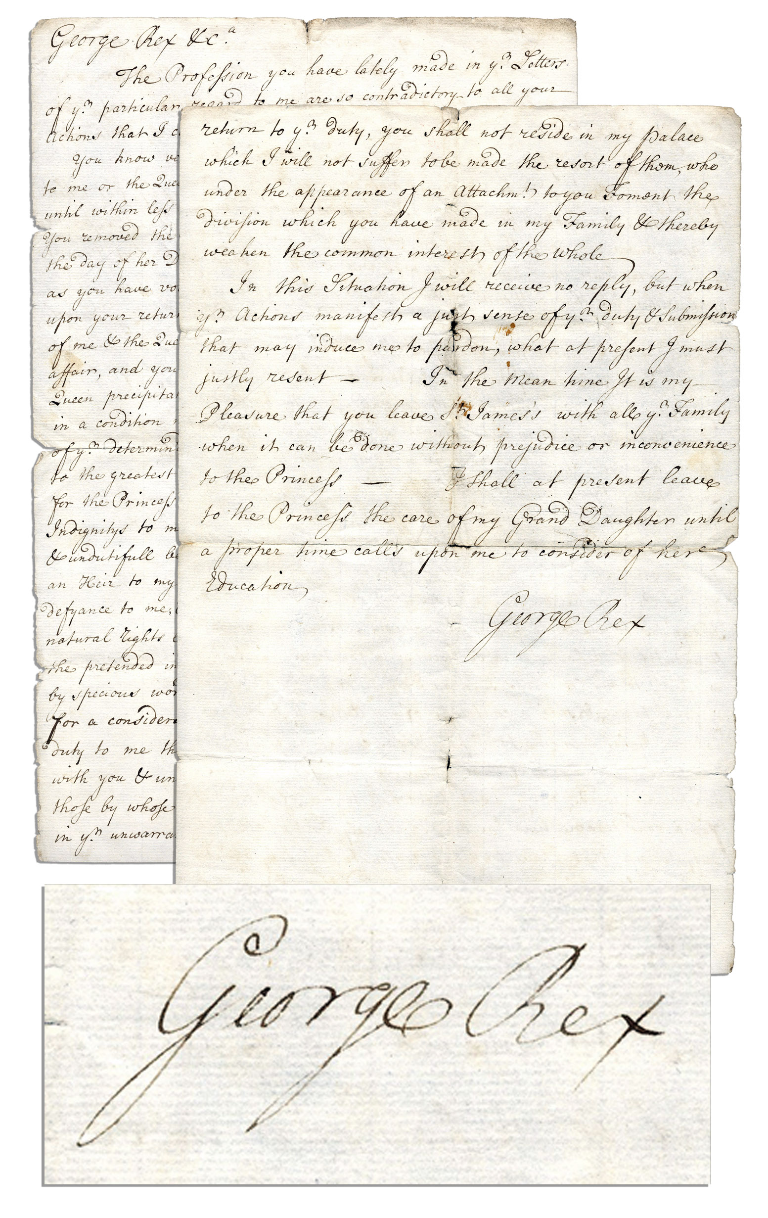 King George Memorabilia King George II Letter to His Son Frederick, Furious Over The Infamous Birth Escapade -- ''...you...exposed both the Princess & her child to the greatest Perils...you shall not reside in my palace...''