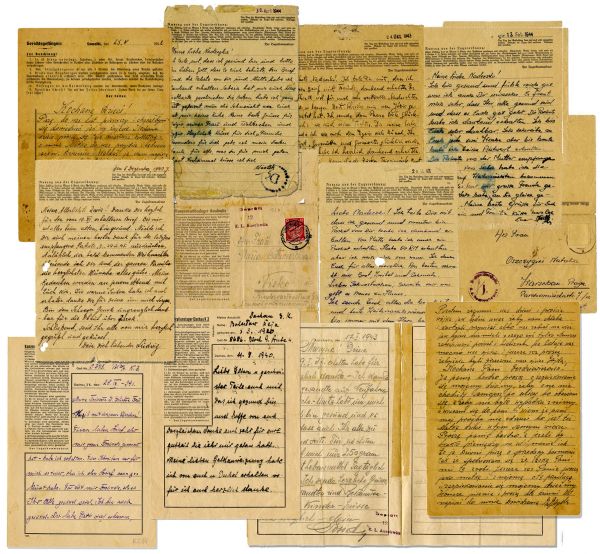 Lot of Eleven WWII Letters From Prisoners at the Dachau & Auschwitz Concentration Camps