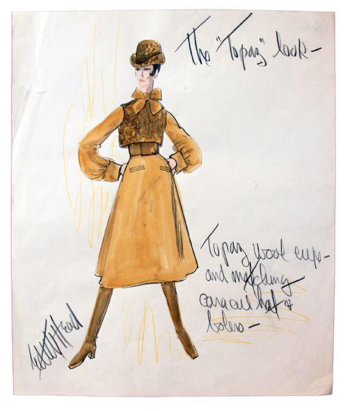 Edith Head Original Costume Sketch Signed -- From Alfred Hitchcock's 1969 Film ''Topaz''