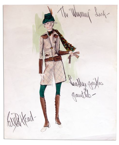 Oscar-Winning Designer Edith Head Original Costume Sketch Signed -- From the 1969 Film ''Winning'' Starring Paul Newman & Joanne Woodward