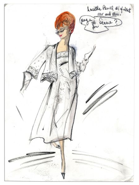 Edith Head Sketch of Lucille Balls Costume From The Lucille Ball Comedy Hour in 1964 