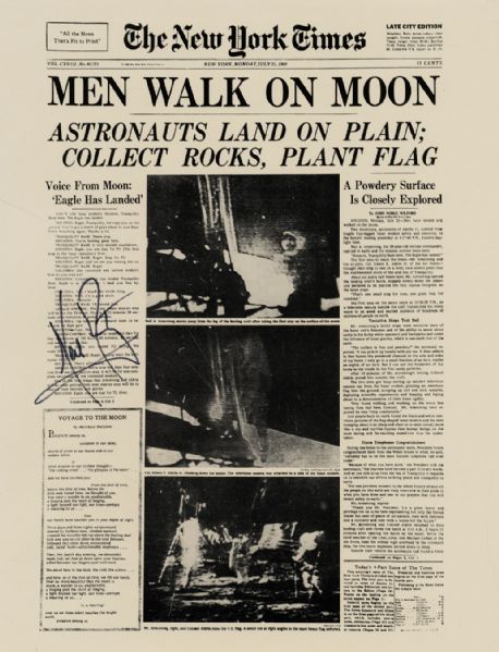 Neil Armstrong Signed New York Times Special Front Page
