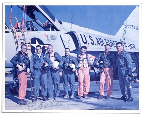 Mercury 7 Signed Photo by All Astronauts -- Scott Carpenter, Gordon Cooper, Gus Grissom, John Glenn, Wally Schirra, Alan Shepard & Deke Slayton