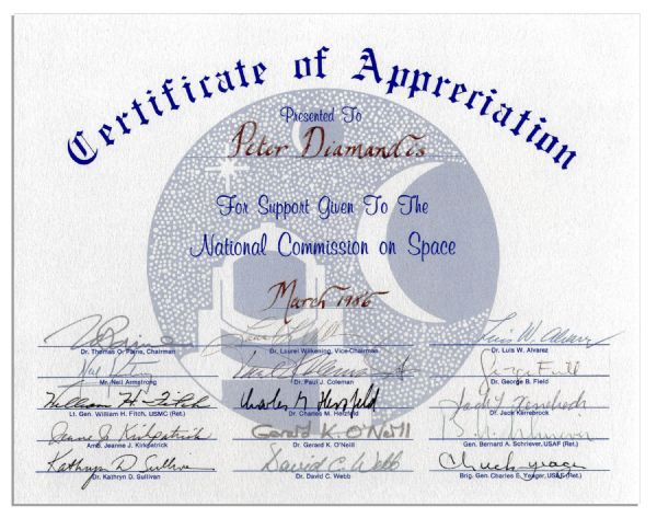 Neil Armstrong Signed Space Certificate