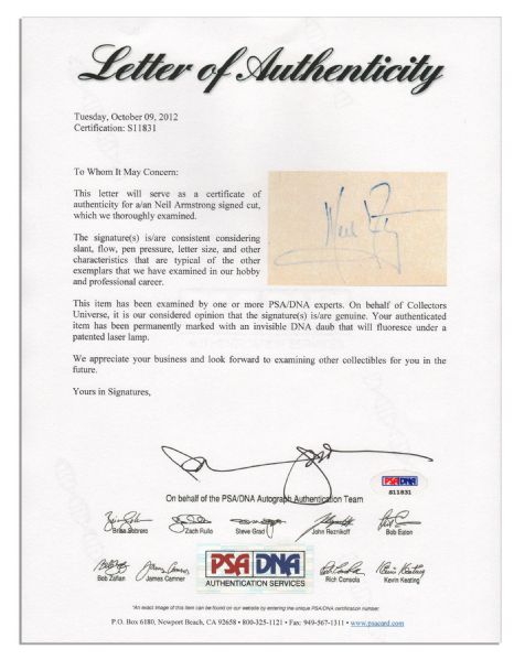 Neil Armstrong's Signature -- Accompanied by Official NASA Photo -- With PSA/DNA COA