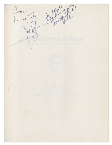 Neil Armstrong Signs a Book on ''The National Aviation Hall of Fame'' -- Into Which He Was Enshrined in 1979