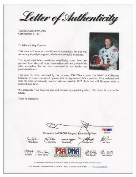 Neil Armstrong Signed 8'' x 10'' Photo -- Bold, Uninscribed Signature -- With PSA/DNA COA