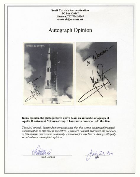 Neil Armstrong Signed 8'' x 10'' Photo of the Apollo 11 Liftoff