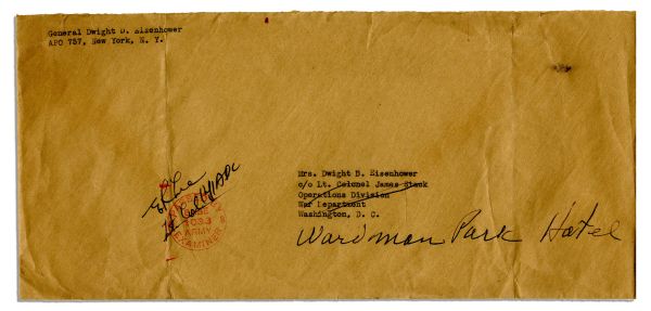 General Dwight Eisenhower 1944 Autograph Letter Signed to Mamie -- ''...I haven't been in a restaurant or public dining room since the war started...Tomorrow I have 2 ceremonies...I hate them...''