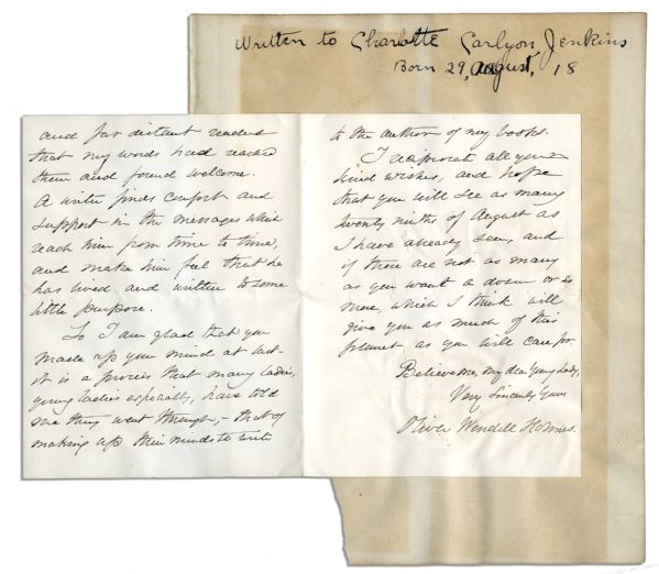 Oliver Wendell Holmes Autograph Letter Signed -- ''...My dear Young Lady, you shall have your wish, so far as 'a few times' are concerned...''